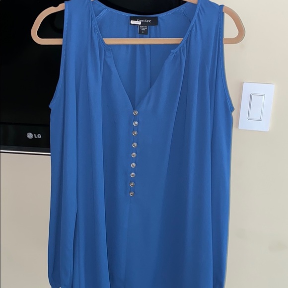 Karen Kane Tops - KAREN KANE BLUE BLOUSE OPEN SHOULDER WITH BUTTONS!